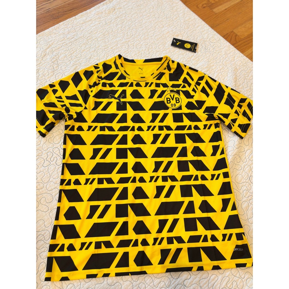 Puma Borussia Dortmund BVB Training Jersey Mens Large Yellow Black Geometric